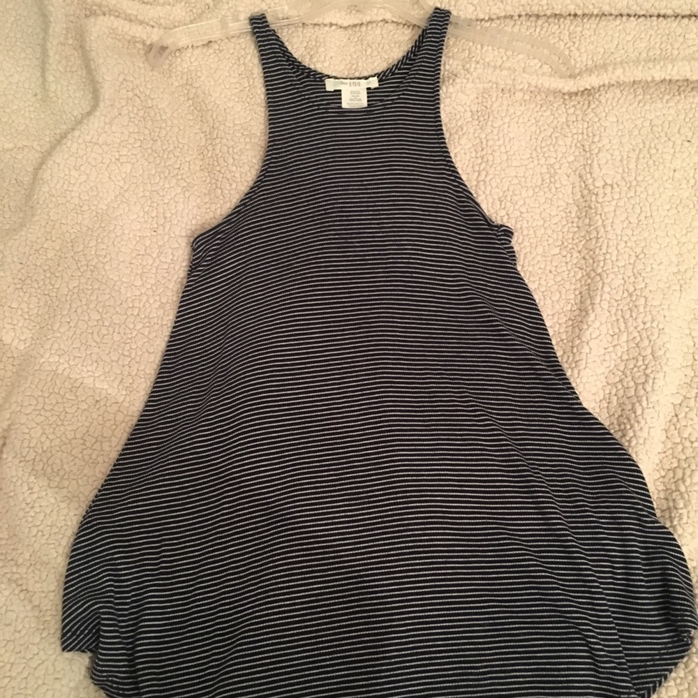 Navy blue and white striped sleeveless top